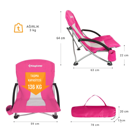 KingCamp Lilac Beach Chair Plaj ve Dinlenme Sandalyesi D.Rose