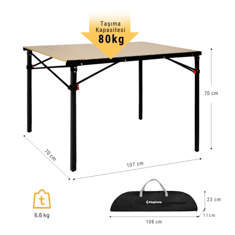 KingCamp Slate XL Alüminyum Katlanır Kamp Masası Wood