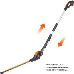 WORX WG252E 20Volt 2.0Ah Li-ion Tek Akülü 45CM Profesyonel Teleskobik Saplı Açı Ayarlı Çit Budama