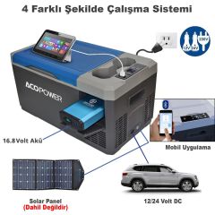 Acopower VX18 12/24/220Volt Akülü/Kablolu 18Litre Kompresörlü Outdoor Oto Buzdolabı + Powerbank + LED Lamba