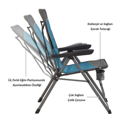 Uquip Justy XL 3 Pozisyonlu Konforlu Katlanır Kamp Sandalyesi