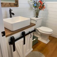 Doğal Ahşap Banyo Sürgülü Dolap ve Masif Banyo Tezgah