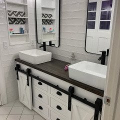 Çekmeceli Sürgülü Doğal Ahşap Büyük Banyo Dolabı