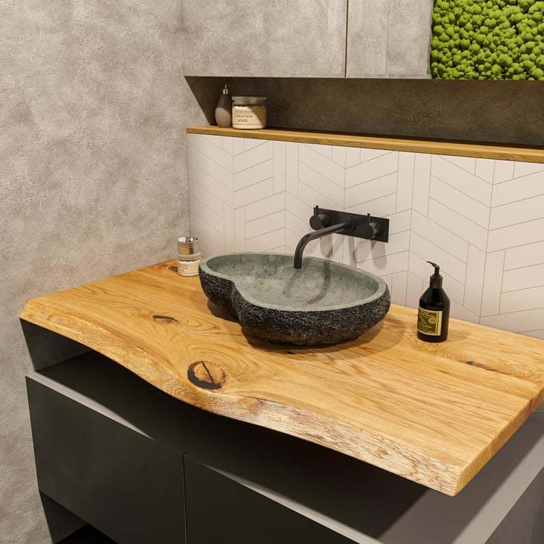 Canlı Kenar Doğal Ahşap Banyo Tezgahlar