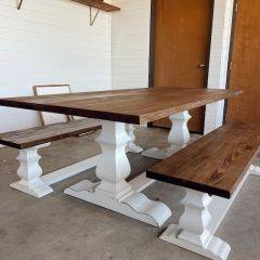 Pedestal Tasarım Doğal Ahşap Masif Masa ve Bench Takım