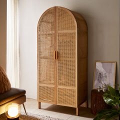 Doğal Ahşap Hazeran Dolap Masif Rattan