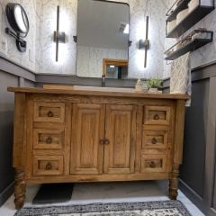 Doğal Ahşap Banyo Dolap Çekmeceli Masif Ahşap Banyo Organizer Boho Home