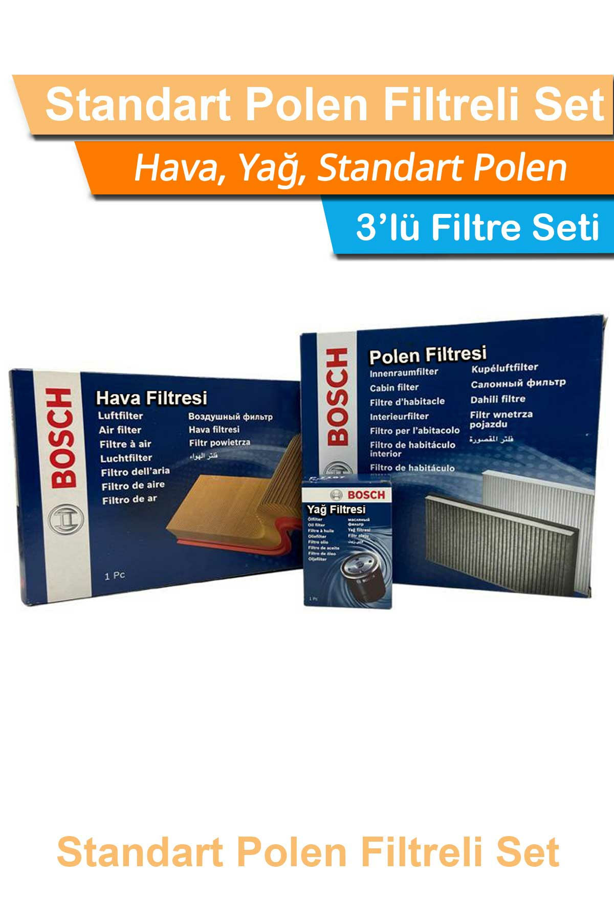 Toyota Auris 1.4 D4D Dizel Bosch Filtre Bakım Set 2010-2018 Hava+Yağ+Standart-Polen