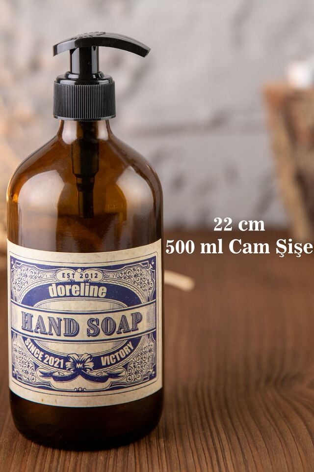 Vintage Amber Cam Sıvı Sabun El Sabunu Şişesi Sabunluk 500ml