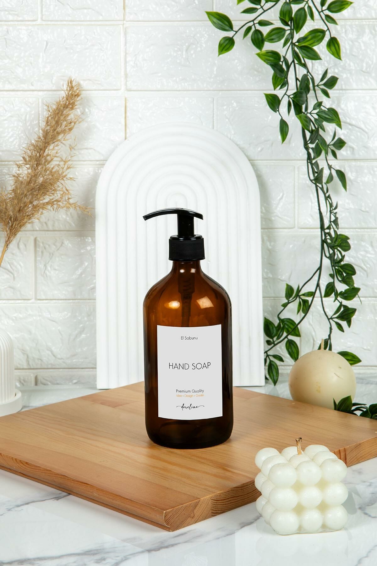 Soft Amber Cam Sıvı Sabun Şişesi Sabunluk Hand Soap 500ml