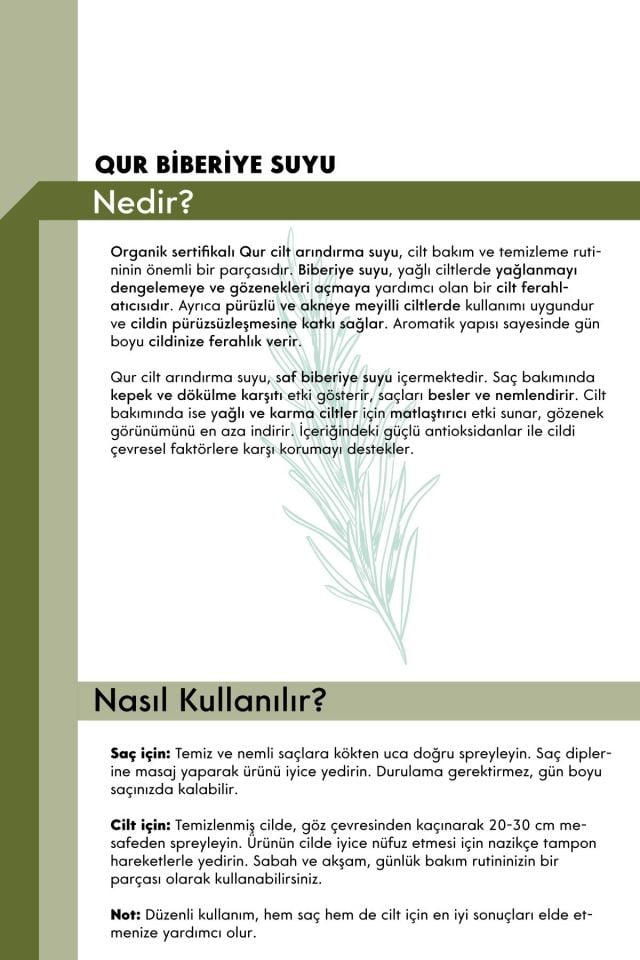 Organik Biberiye Suyu Kepek Ve Dökülme Karşıtı, Cilt Temizleyici, Yağlanma Dengeliyici