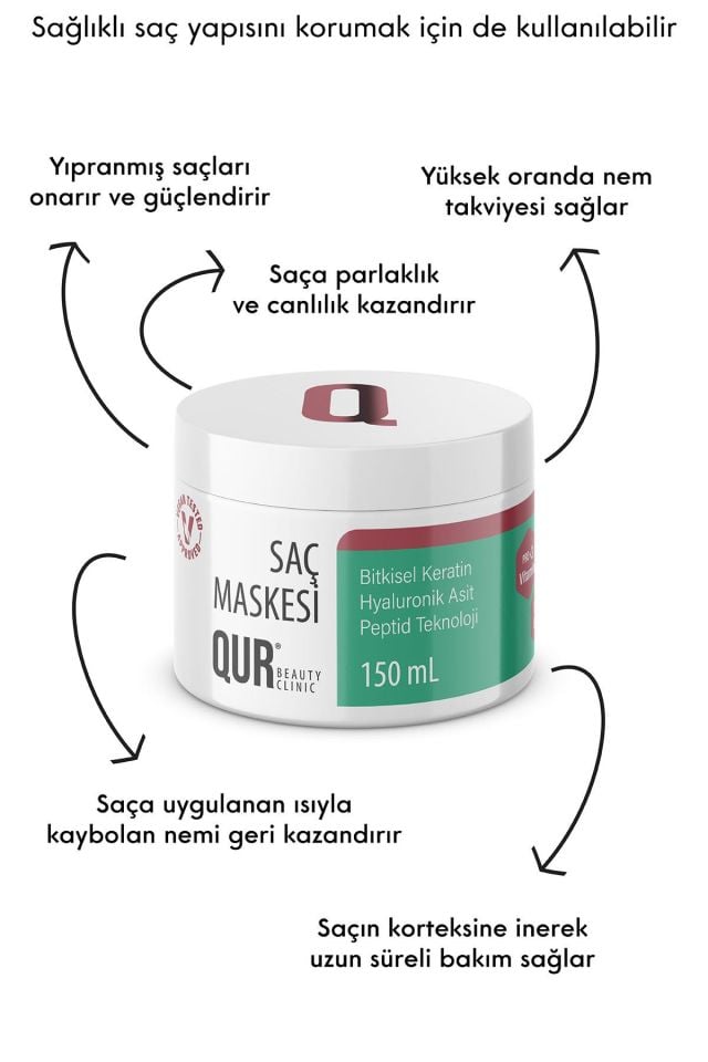 Bitkisel Düzleştirici Onarıcı Parlaklık Veren Dökülme Karşıtı Ve Uzatma Etkili Vegan Saç Maskesi