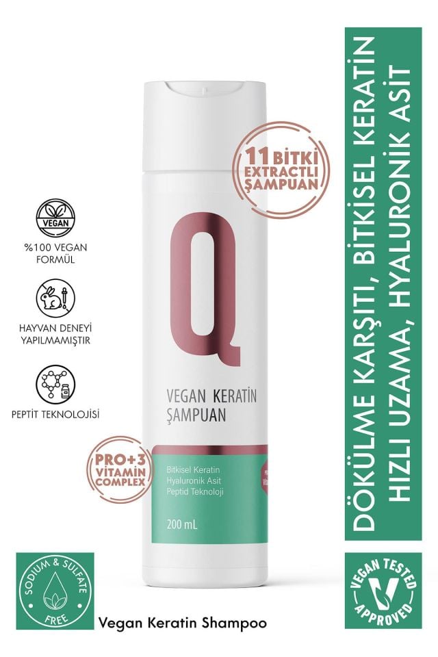 Saç Dökülmesine Karşı Hızlı Saç Uzatan 11 Aktif İçerikli Onarıcı Besleyici Vegan Keratin Şampuan