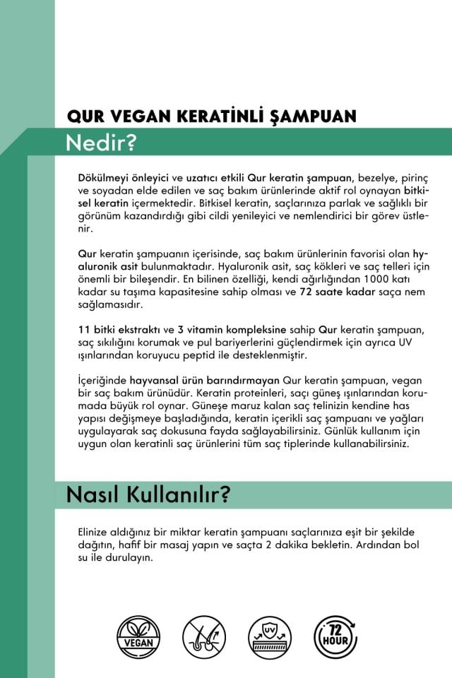 Saç Dökülmesine Karşı Hızlı Saç Uzatan 11 Aktif İçerikli Onarıcı Besleyici Vegan Keratin Şampuan