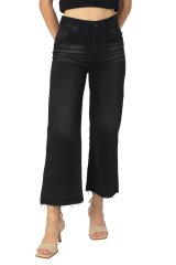 Wide Leg Jeans Taşlama Kot Pantolon Siyah