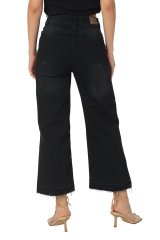Wide Leg Jeans Taşlama Kot Pantolon Siyah