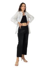 Wide Leg Jeans Taşlama Kot Pantolon Siyah