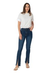 Paçası Yırtmaçlı Skinny Kot Pantolon Koyu Mavi