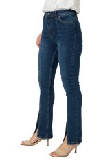Paçası Yırtmaçlı Skinny Kot Pantolon Koyu Mavi