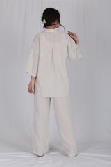 Tek Cepli Oversize Keten Gömlek Kemik Rengi