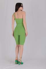 Tek Omuz Spor Crop Bluz Yeşil
