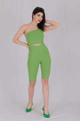 Tek Omuz Spor Crop Bluz Yeşil
