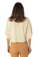 Oversize Crop T-shirt %100 Pamuklu Krem Rengi