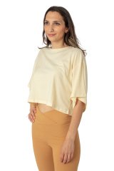 Oversize Crop T-shirt %100 Pamuklu Krem Rengi
