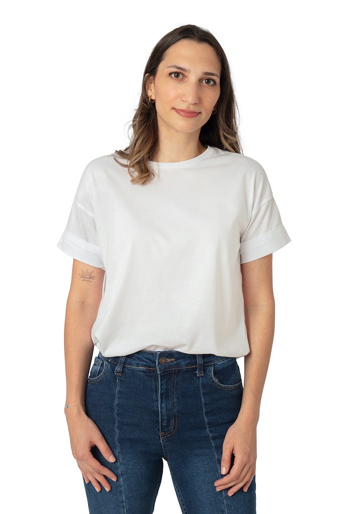 Basic Duble Kol Tshirt Regular Fit %100 Pamuk Beyaz