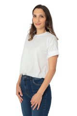 Basic Duble Kol Tshirt Regular Fit %100 Pamuk Beyaz