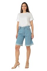 Duble Paça Kot Şort Denim Bermuda