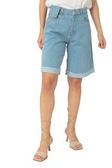 Duble Paça Kot Şort Denim Bermuda