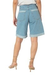 Duble Paça Kot Şort Denim Bermuda