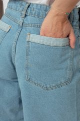 Duble Paça Kot Şort Denim Bermuda