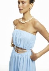 Straplez Cut Out Detaylı Elbise Mavi
