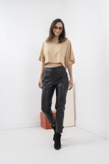 Siyah Normal Bel Skinny Vegan Deri Pantolon