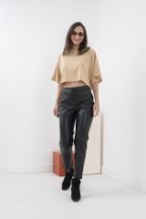 Siyah Normal Bel Skinny Vegan Deri Pantolon