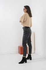 Siyah Normal Bel Skinny Vegan Deri Pantolon