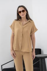 Camel Kısa Kol Düğmeli Gömlek & Pantolon Takım