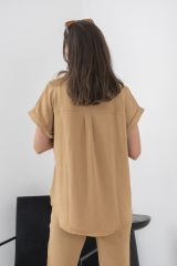 Camel Kısa Kol Düğmeli Gömlek & Pantolon Takım