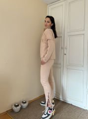 Bej Kuşgözü Detaylı Şardonlu Kumaş Sweatshirt