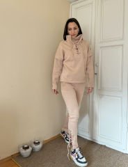 Bej Kuşgözü Detaylı Şardonlu Kumaş Sweatshirt