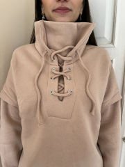 Bej Kuşgözü Detaylı Şardonlu Kumaş Sweatshirt