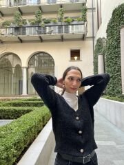 Antrasit Rengi Gold Düğmeli Hırka