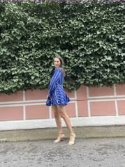 Mavi Beyaz Çizgili Özel Tasarım Mini Gömlek Elbise