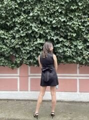 Siyah Fiyonklu Mini Elbise