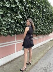 Siyah Fiyonklu Mini Elbise