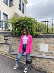 Fuşya Tek Düğmeli Blazer Ceket