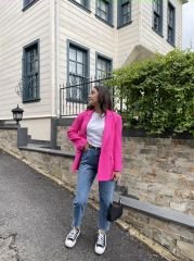 Fuşya Tek Düğmeli Blazer Ceket