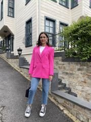 Fuşya Tek Düğmeli Blazer Ceket